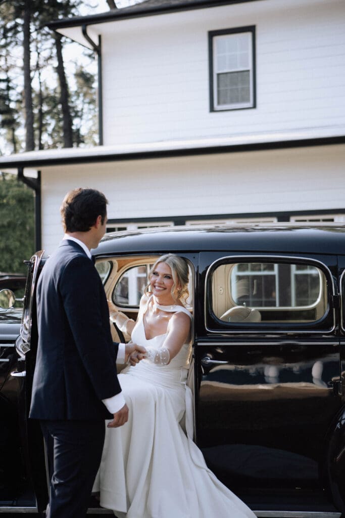Greenville Wedding Venue and car service featuring a smiling bride and groom.